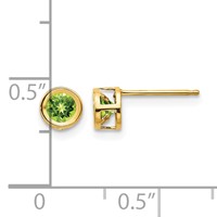 14K 4mm Yellow Gold Round Bezel August Peridot Post Earrings view 4