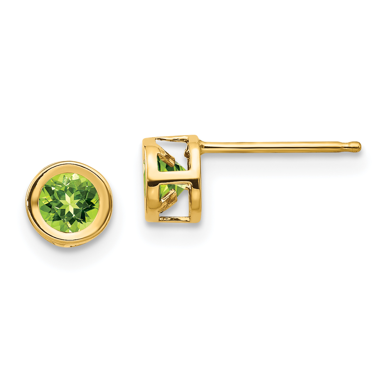 14k 4mm Bezel August/Peridot Post Earrings (XBE8)