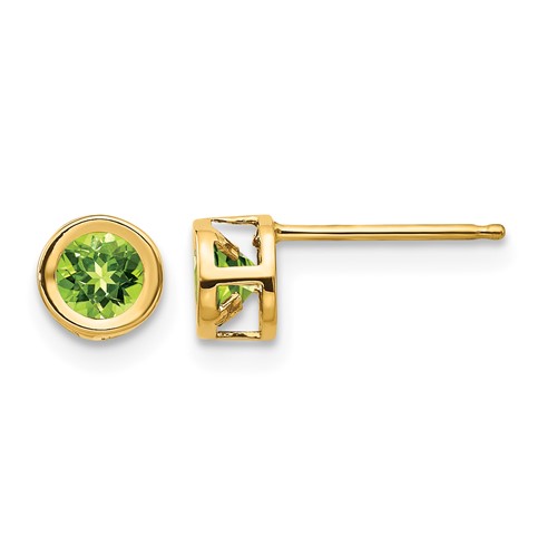 14K 4mm Yellow Gold Round Bezel August Peridot Post Earrings