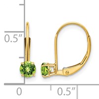 14K 4mm Yellow Gold Round August Peridot Leverback Earrings view 4