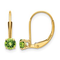 14K 4mm Yellow Gold Round August Peridot Leverback Earrings view 1