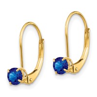 14K 4mm Yellow Gold Round September Sapphire Leverback Earrings view 2