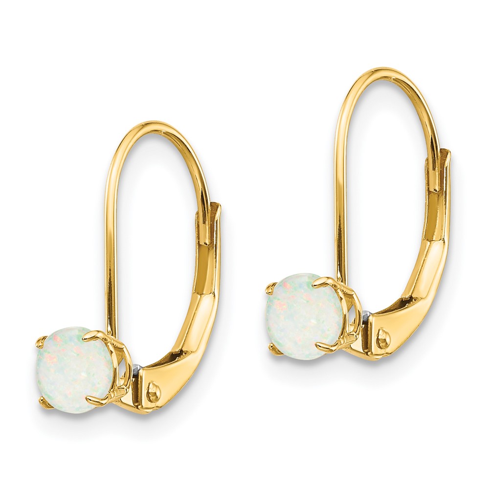 14k 4mm Round October/Opal Leverback Earrings (XBE82)