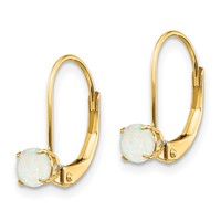 14K 4mm Yellow Gold Round October Opal Leverback Earrings view 2
