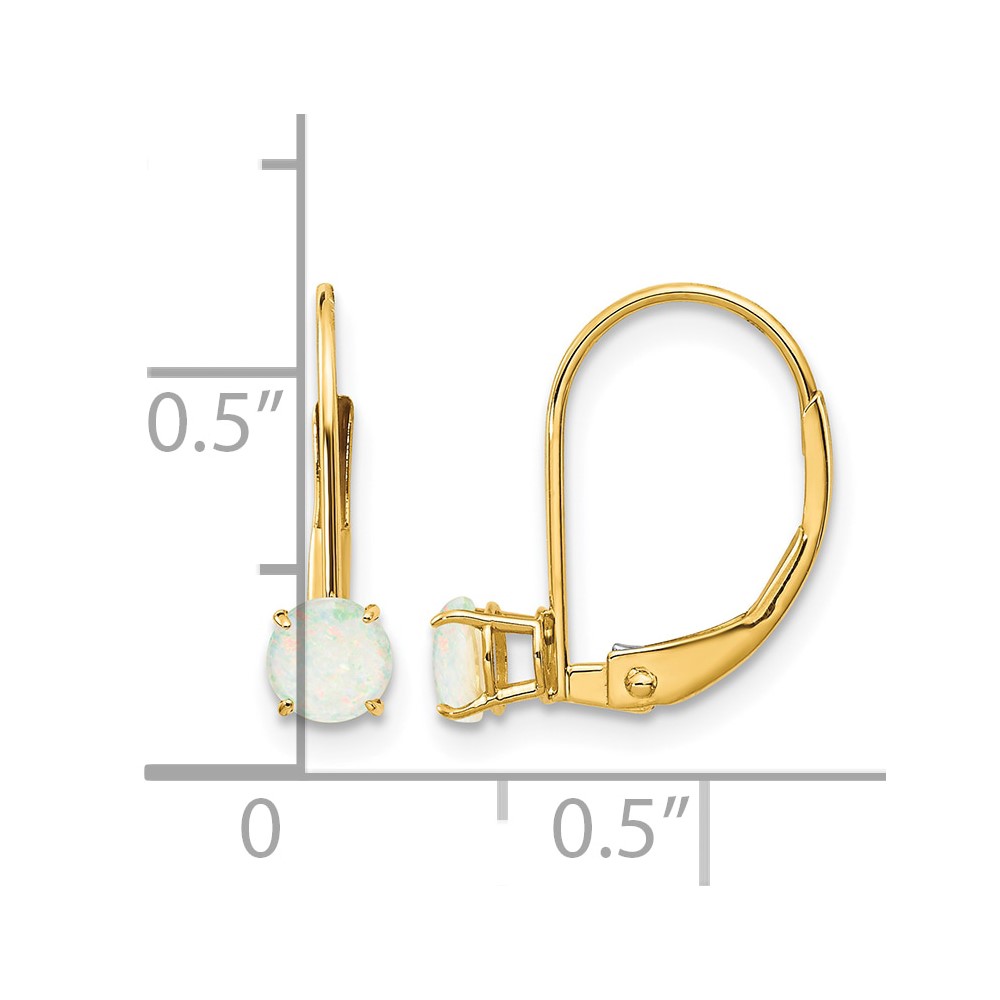 14k 4mm Round October/Opal Leverback Earrings (XBE82)
