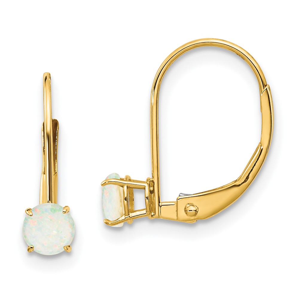 14k 4mm Round October/Opal Leverback Earrings (XBE82)
