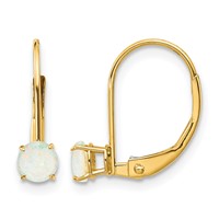 14K 4mm Yellow Gold Round October Opal Leverback Earrings view 1