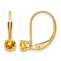 14K 4mm Yellow Gold Round November Citrine Leverback Earrings view 1