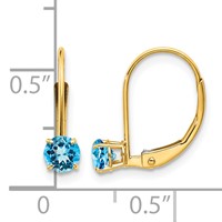 14K 4mm Yellow Gold Round December Blue Topaz Leverback Earrings view 4