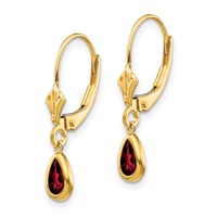 14K Yellow Gold 6x 4mm Pear Bezel January Garnet Leverback Earrings view 2