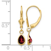 14K Yellow Gold 6x 4mm Pear Bezel January Garnet Leverback Earrings view 4