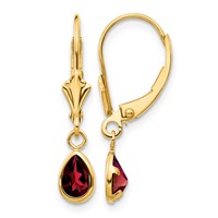 14K Yellow Gold 6x 4mm Pear Bezel January Garnet Leverback Earrings view 1