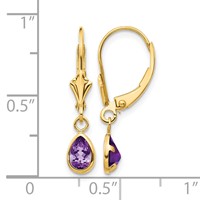 14K Yellow Gold 6x 4mm Pear Bezel February Amethyst Leverback Earrings view 4
