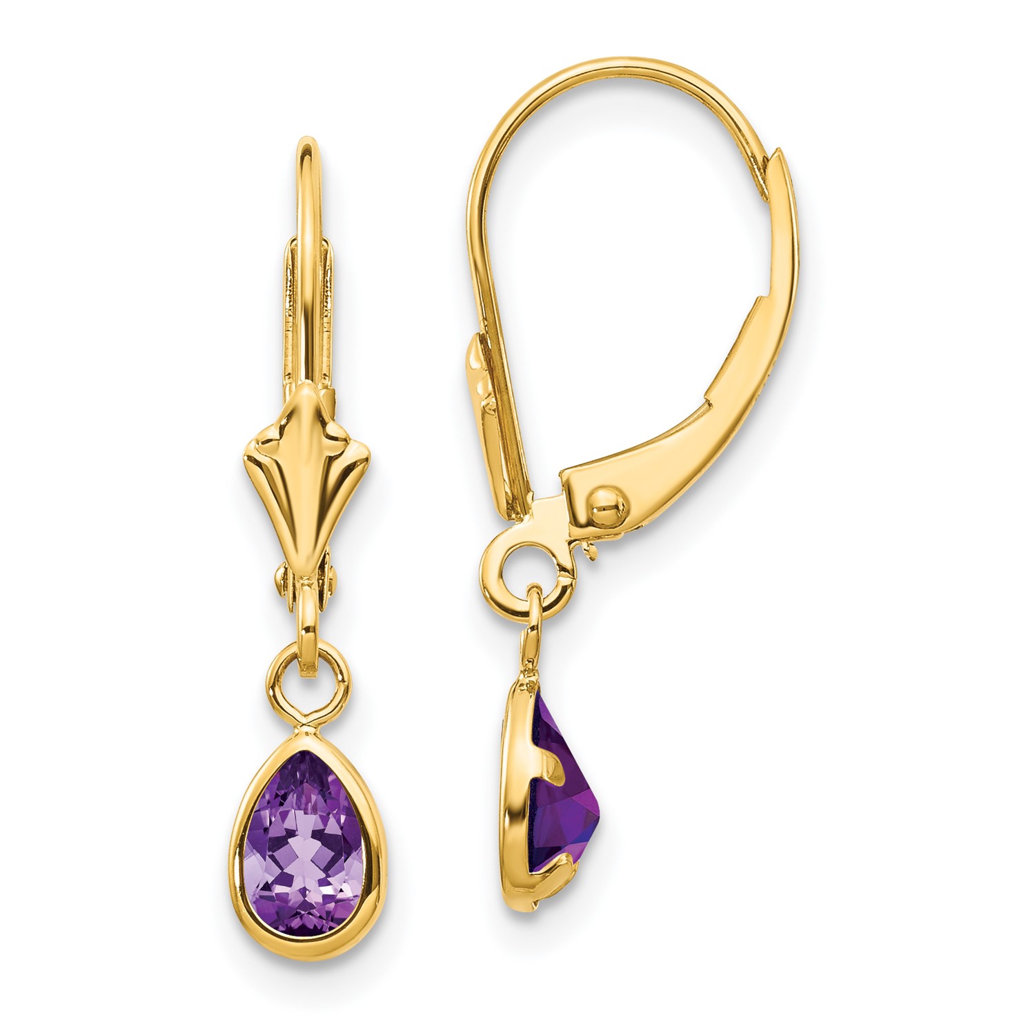 14k Yellow Gold 0 8in Long 6x4 Pear Bezel Set Amethyst Post Stud Image Is Loading 14k Yellow Gold 0 8in Long 6x4 Pear