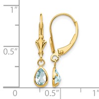 14K Yellow Gold 6x 4mm Pear Bezel March Aquamarine Leverback Earrings view 4
