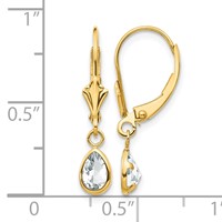 14K Yellow Gold 6x 4mm Pear Bezel April White Topaz Leverback Earrings view 4