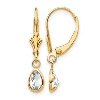 14K Yellow Gold 6x 4mm Pear Bezel April White Topaz Leverback Earrings view 1