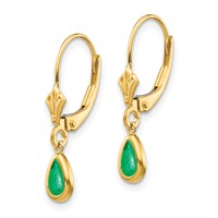 14K Yellow Gold 6x4mm Pear Bezel May Emerald Leverback Earrings view 2