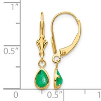 14K Yellow Gold 6x4mm Pear Bezel May Emerald Leverback Earrings view 4