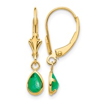 14K Yellow Gold 6x4mm Pear Bezel May Emerald Leverback Earrings view 1