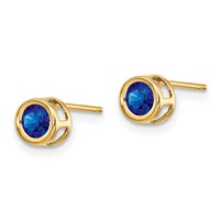 14K 4mm Yellow Gold Round Bezel September Sapphire Post Earrings view 2