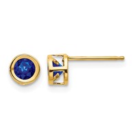 14K 4mm Yellow Gold Round Bezel September Sapphire Post Earrings view 1