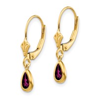 14K Yellow Gold 6x 4mm Pear Bezel June Rhodolite Garnet Leverback Earrings view 2