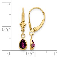 14K Yellow Gold 6x 4mm Pear Bezel June Rhodolite Garnet Leverback Earrings view 4