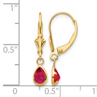 14K Yellow Gold 6x 4mm Pear Bezel July Ruby Leverback Earrings view 4
