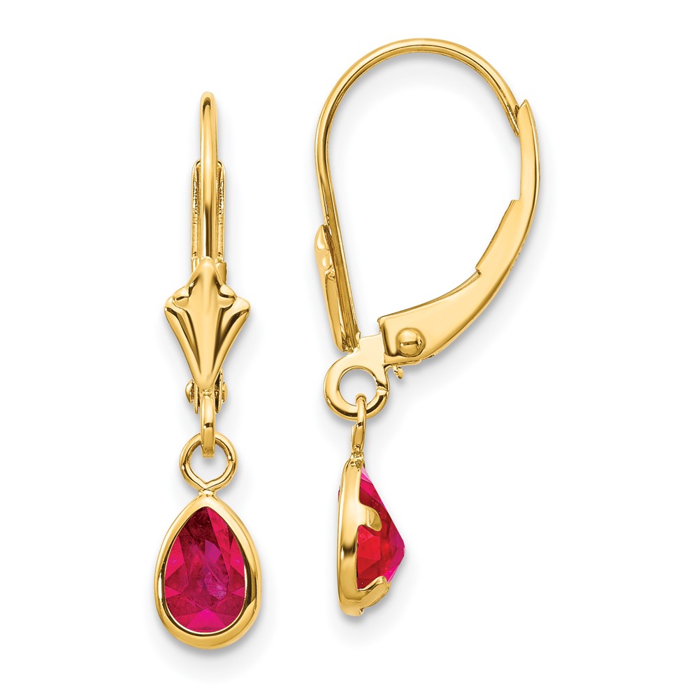 14k 6x4mm Ruby/July Leverback Earrings