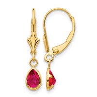 14K Yellow Gold 6x 4mm Pear Bezel July Ruby Leverback Earrings view 1