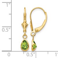 14K Yellow Gold 6x 4mm Pear Bezel August Peridot Leverback Earrings view 4