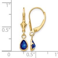 14K Yellow Gold 6x4mm Pear Bezel September Sapphire Leverback Earrings view 4