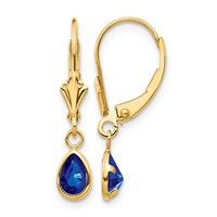 14K Yellow Gold 6x4mm Pear Bezel September Sapphire Leverback Earrings view 1