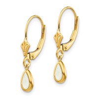 14K Yellow Gold 6x 4mm Pear Bezel October Opal Leverback Earrings view 2