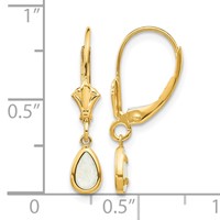 14K Yellow Gold 6x 4mm Pear Bezel October Opal Leverback Earrings view 4