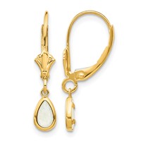 14K Yellow Gold 6x 4mm Pear Bezel October Opal Leverback Earrings view 1