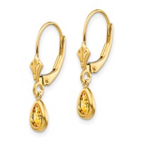 14K Yellow Gold 6x 4mm Pear Bezel November Citrine Leverback Earrings view 2