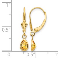 14K Yellow Gold 6x 4mm Pear Bezel November Citrine Leverback Earrings view 4
