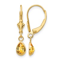 14K Yellow Gold 6x 4mm Pear Bezel November Citrine Leverback Earrings view 1