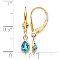 14K Yellow Gold 6x 4mm Pear Bezel December Blue Topaz Leverback Earrings view 4