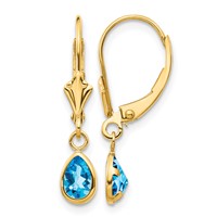 14K Yellow Gold 6x 4mm Pear Bezel December Blue Topaz Leverback Earrings view 1