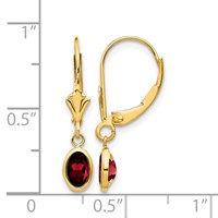14K Yellow Gold 6x 4 Oval Bezel January Garnet Leverback Earrings view 4