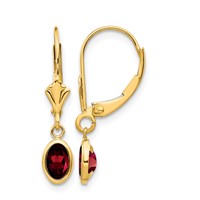 14K Yellow Gold 6x 4 Oval Bezel January Garnet Leverback Earrings view 1