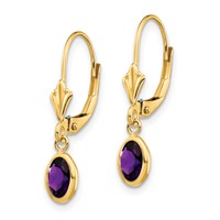 14K Yellow Gold 6x4 Oval Bezel February Amethyst Leverback Earrings view 2