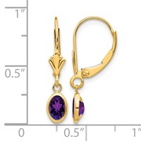 14K Yellow Gold 6x4 Oval Bezel February Amethyst Leverback Earrings view 4