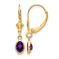 14K Yellow Gold 6x4 Oval Bezel February Amethyst Leverback Earrings view 1