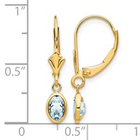 14K Yellow Gold 6x 4 Oval Bezel March Aquamarine Leverback Earrings view 4