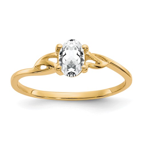14K Yellow Gold 6x 4 Oval White Topaz Birthstone Ring