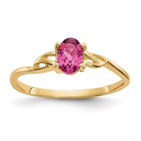 14K Yellow Gold 6x 4 Oval Pink Tourmaline Birthstone Ring view 1